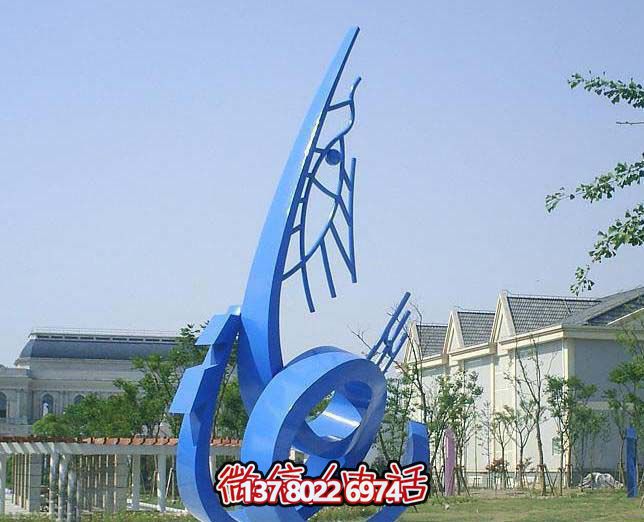 藍(lán)色不銹鋼魚雕塑，簡約裝飾街道