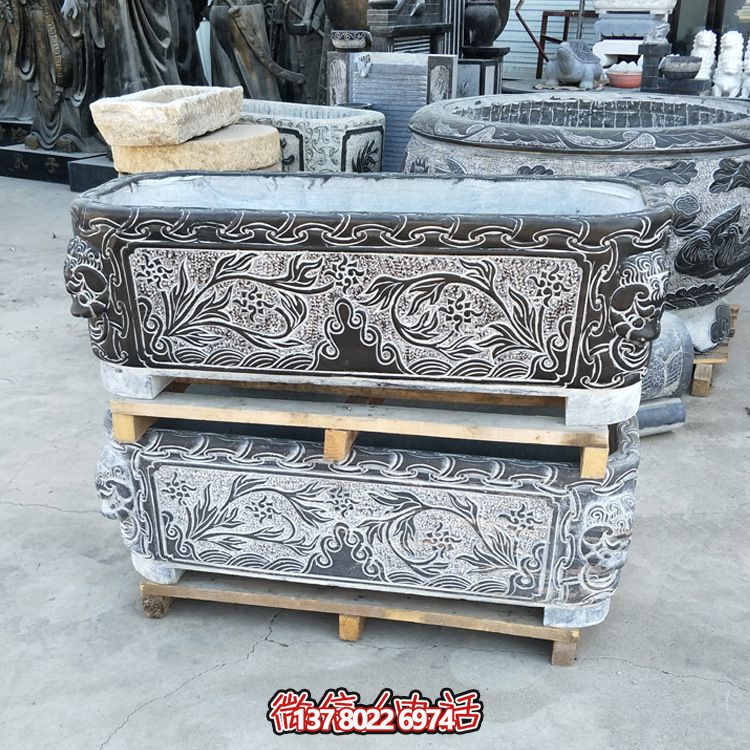 青石老招財(cái)裝飾景觀養(yǎng)魚石槽