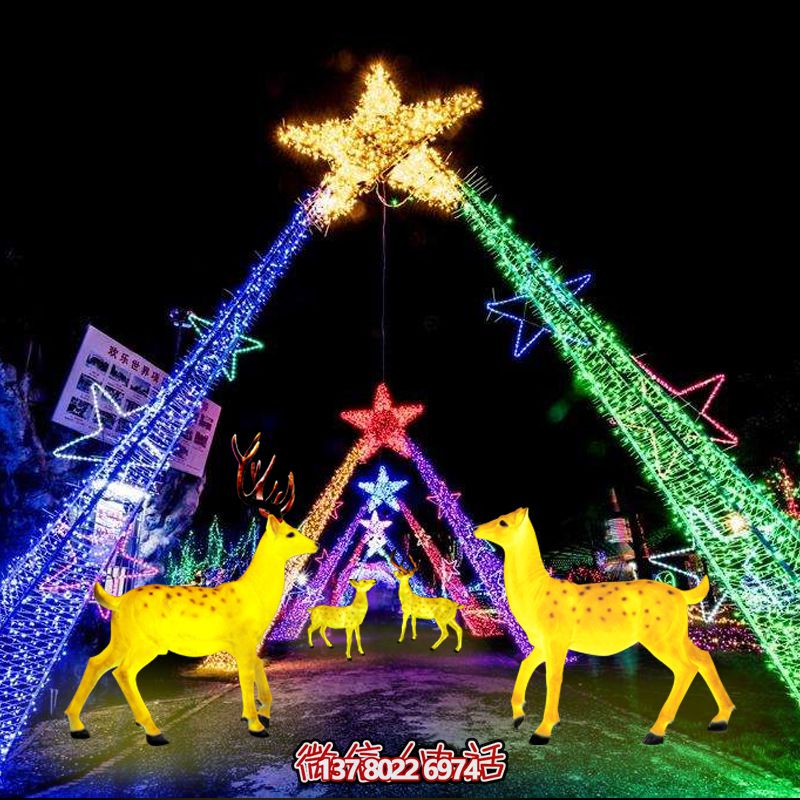 彩繪梅花鹿玻璃鋼雕塑，照明發光環繞