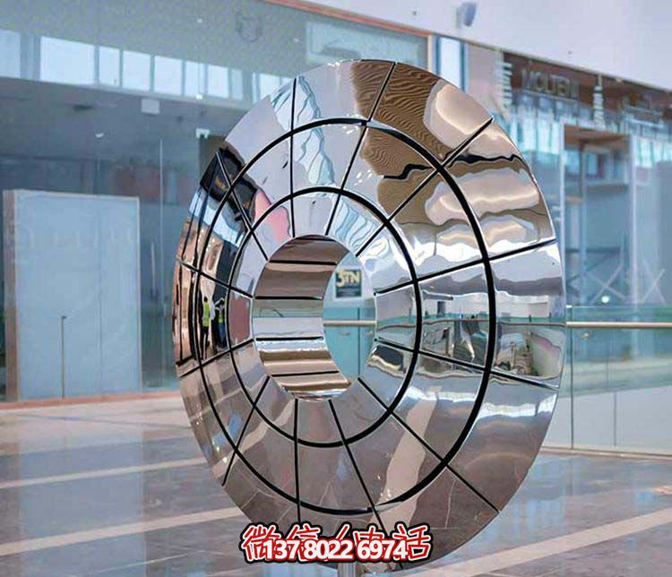 不銹鋼雕塑傘狀圓環(huán)，創(chuàng)意裝點商廈鏡面