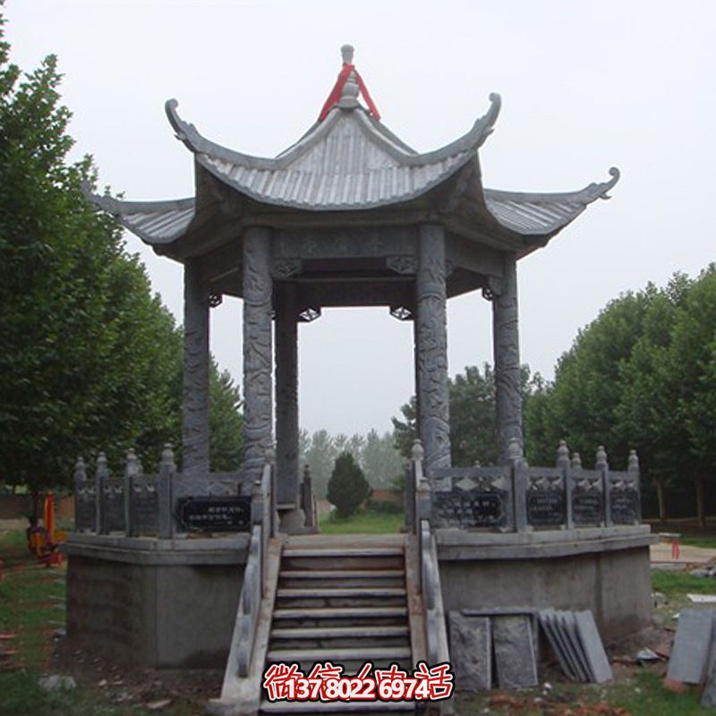 復(fù)古青石園林景觀(guān)草坪擺放涼亭