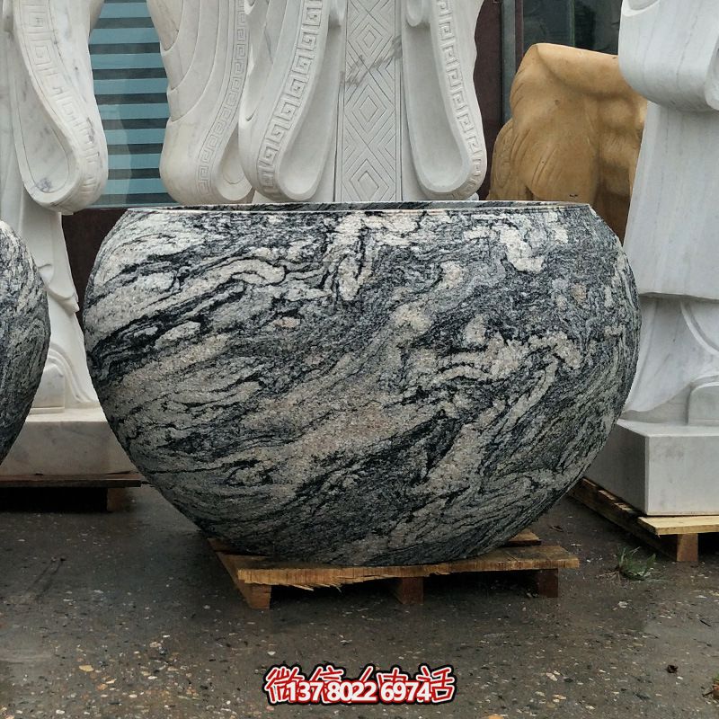 精美大理石石雕魚缸，點(diǎn)綴庭院雕塑