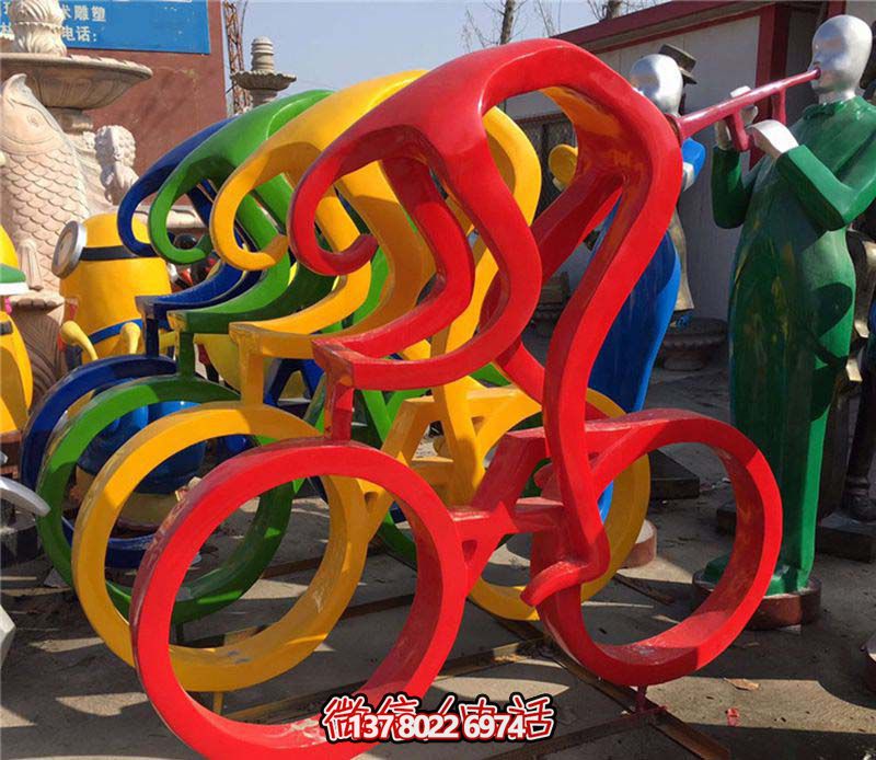 玻璃鋼雕塑騎單車(chē)人物裝飾操場(chǎng)
