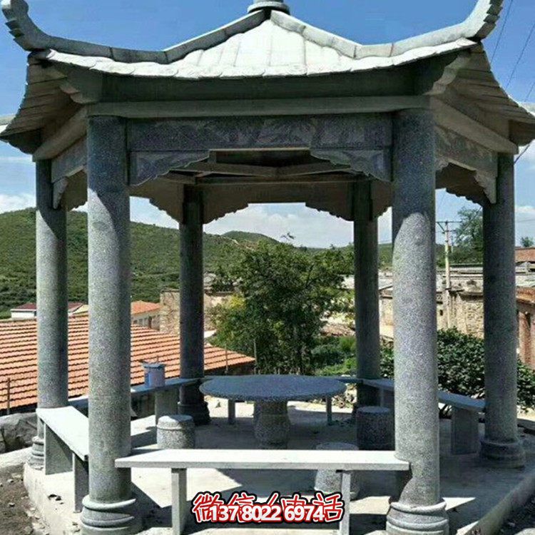 青石石雕戶(hù)外園林景觀涼亭雕塑