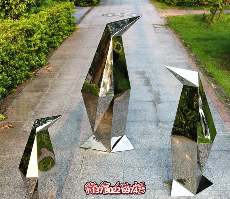 抽象玻璃鋼白銅個(gè)性裝飾品企鵝雕塑