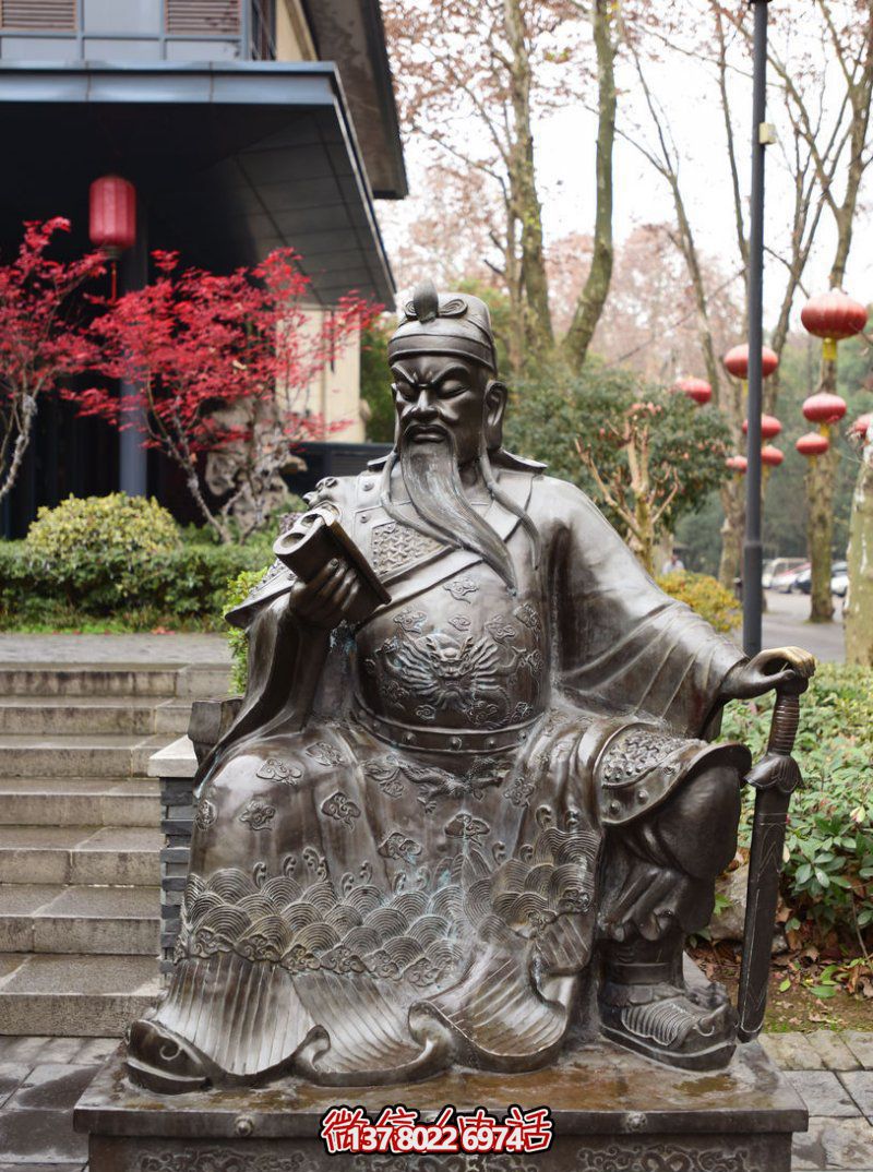 戶外景區(qū)看書(shū)的銅雕關(guān)公雕塑