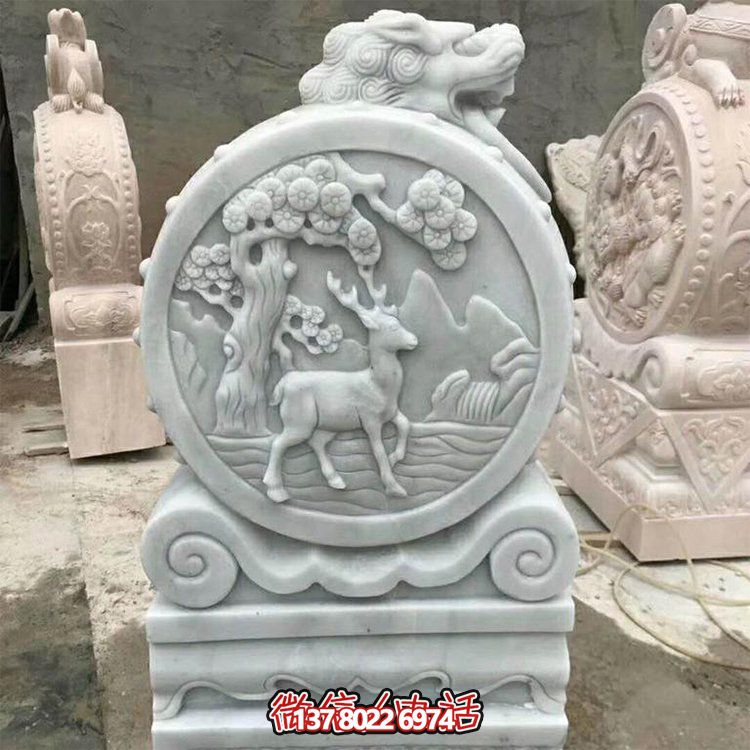漢白玉石雕庭院別墅鎮(zhèn)宅抱鼓石擺件