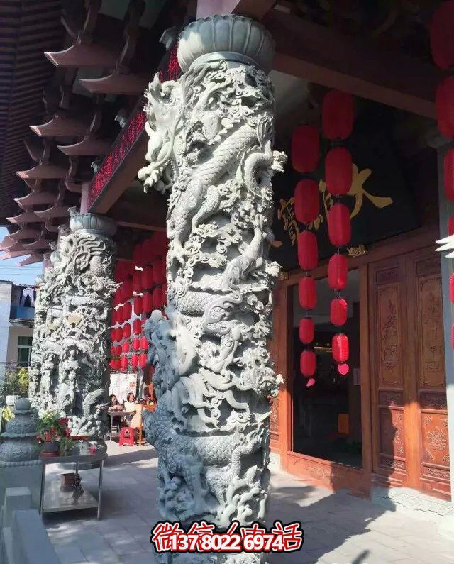 景區(qū)古建筑門(mén)口華表龍雕塑擺件 景區(qū)古建筑門(mén)口華表龍雕塑擺件