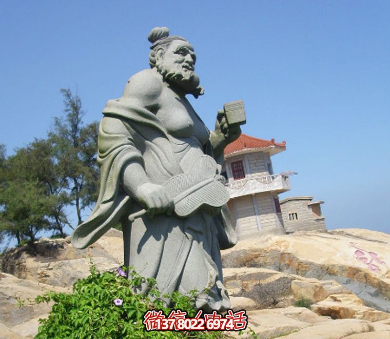 戶外園林景觀石雕拿著扇子的漢鐘離雕塑 戶外園林景觀石雕拿著扇子的漢鐘離雕塑