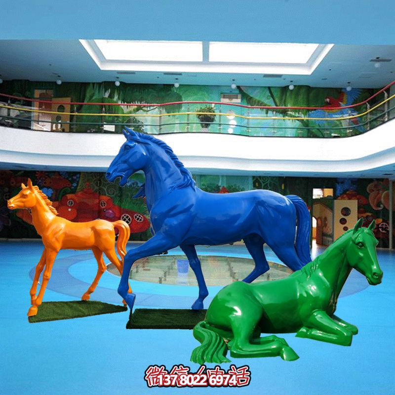 游樂場創意仿真動物玻璃鋼彩繪馬雕塑 游樂場創意仿真動物玻璃鋼彩繪馬雕塑