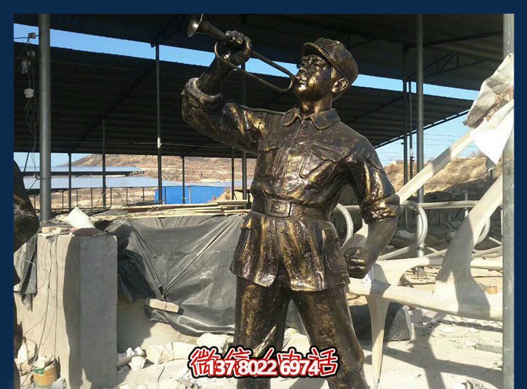 戶外景區吹號角的八路軍雕塑 戶外景區吹號角的八路軍雕塑