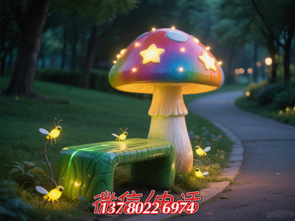 蘑影螢光：不銹鋼編織的戶外童話坐凳